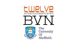 logos of 12 and BVN architect firms and the University logo