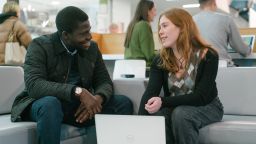 An image of two students working in the Courtyard Cafe