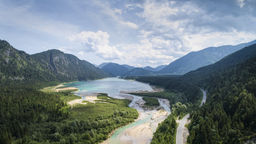 The Sylvenstein lake reservoir and river Isar